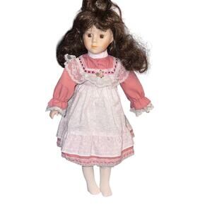 Vintage Anco Victorian‎ Porcelain Doll With Apron Dress and Bloomers
